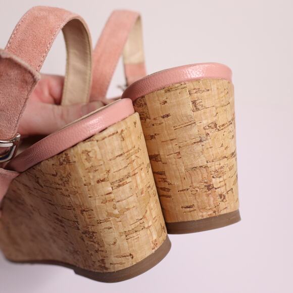 JENNIFER TATTANELLI NEW Suede Patent Platform Cork Wedge Sandal Pink Women's 41 - Picture 4 of 8